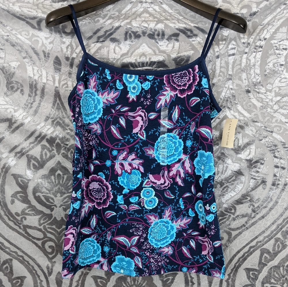 NWT Ann Taylor Blue Purple Floral Tank Top Med